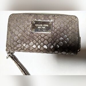 Michael Kors Gray Snake Print pebbled zip Wallet